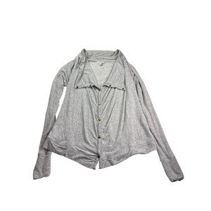 Lucky Lotus Gray Snap Front Cardigan Size S 2 Pockets